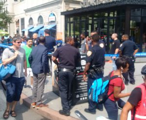 A man was slashed in a vicious attack in front of Shake Shack in Downtown Brooklyn on Thursday afternoon. Shown: Police cordon off the area following the slashing. Shake Shack was placed on temporary lockdown Photo by Chaplain Aaron Williams