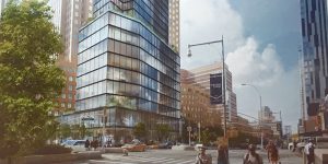 A planned 49-story tower at 141 Willoughby St., shown in the rendering above, has united community groups and co-op boards in Brooklyn Heights and Downtown Brooklyn opposed to rezoning that would allow it to be taller than currently permitted. Courtesy of Morris Adjmi Architects