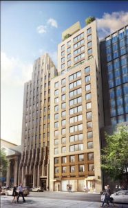 This rendering depicts a new apartment building (center) that is being built at 189 Montague St. in Brooklyn Heights. Marvel Architects' rendering by Kilograph