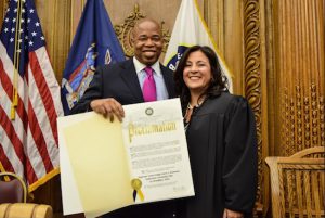 The Columbian Lawyers Association of Brooklyn will host its first meeting under new President Dean Delianites on Tuesday. Justice Lara Genovesi (pictured with Brooklyn Borough President Eric Adams) will be the guest speaker. Eagle photo by Rob Abruzzese