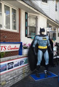 The Caped Crusader stands among a crew of fiberglass figures at the Statue House in Bensonhurst. Eagle photos by Lore Croghan