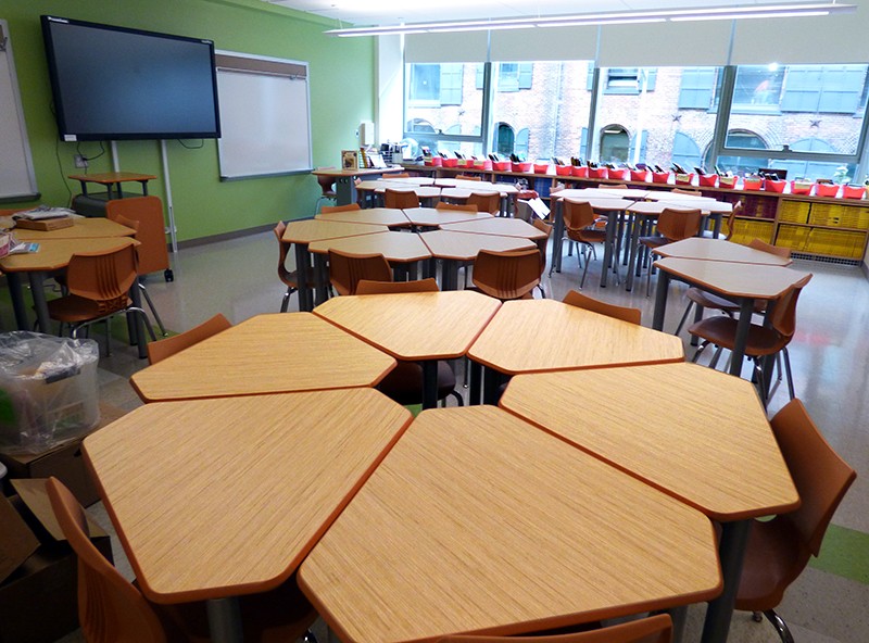One of many gleaming classrooms at the new school.