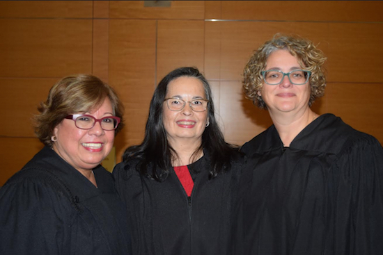 The Kings County Family Court held its fourth annual Hispanic Heritage Month event, where Hon. Dora Irizarry was the keynote speaker. Pictured from left: Hon. Jeanette Ruiz, administrative judge of the New York City Family Court; Hon. Dora L. Irizarry, chief judge of the U.S. District Court, Eastern District of New York; and Hon. Amanda White, supervising judge of Brooklyn’s Family Court. Eagle photos by Rob Abruzzese