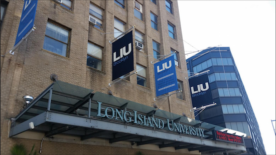 Long Island University Brooklyn's main building at Flatbush and DeKalb avenues, where faculty and university administration are embroiled in a contract dispute over the Labor Day weekend. Eagle photo by James Harney