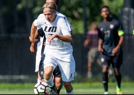 Sophomore Simen Hestnes had a goal and two assists Sunday as reigning NEC champion LIU-Brooklyn ran past Manhattan College with a big second half. Photo courtesy of LIU-Brooklyn athletics