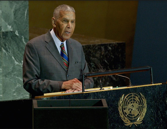 Dr. Lamuel Stanislaus addressed the United Nations General Assembly in 2004 when he served as Grenada's UN Ambassador. Credit: AP Photo/Richard Drew