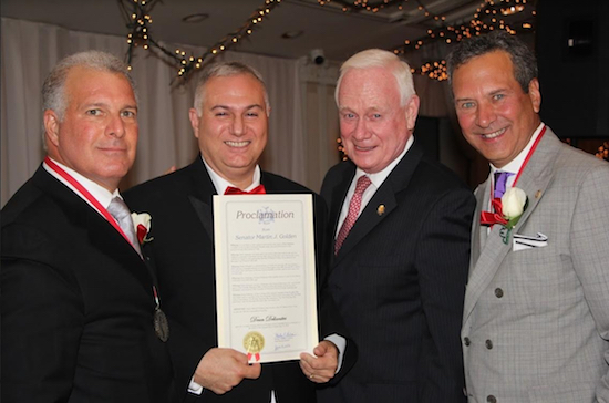Join the Columbian Lawyers Association as it celebrates its 50th anniversary at the Brooklyn Museum this Thursday at 6:30 p.m. Pictured from left: Gregory T. Cerchione, President Dean Delianites, state Sen. Marty Golden and Steven “Blue Eyes” Bamundo. Eagle photo by Rob Abruzzese