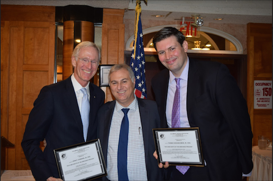 John P. Connors Jr. (left) and Thomas Graham Amon Jr. (right) gave a Continuing Legal Education lecture on “The Dos and Don’ts of the Grievance Process” to the Columbian Lawyers Association of Brooklyn on Tuesday. Also pictured is Dean Delianites, president of the Columbian Lawyers Association of Brooklyn. Eagle photos by Rob Abruzzese.