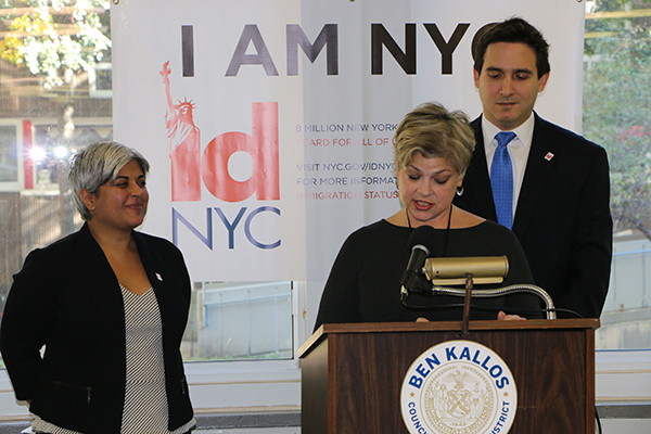 Presiding at the opening of the IDNYC Pop-Up Enrollment Center on Roosevelt Island were, from left, Kavita Pawria-Sanchez, assistant commissioner of the Mayor's Office of Immigrant Affairs; Lisa Fernandez, director of the Roosevelt island Senior Center; and Councilmember Ben Kallos (D-Upper East Side-Midtown East-Roosevelt Island). Photos courtesy of NYC Mayor's Office of Immigrant Affairs