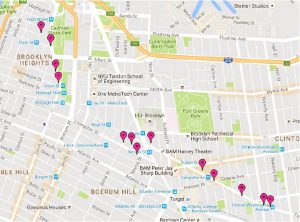 This map shows the 13 sites under review in Downtown Brooklyn and Brooklyn Heights for new wi-fi Link sites.  Map courtesy of Community Board 2