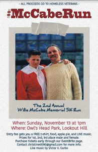 A poster advertising the Nov. 13 run includes a photo of a young Liam McCabe with his father Willie. Photo courtesy of Liam McCabe