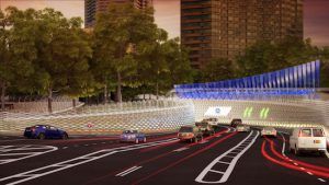 In this rendering, cars approach a fully automated toll system at the entrance to New York's Queens-Midtown Tunnel in Manhattan. NY Governor's Office via AP