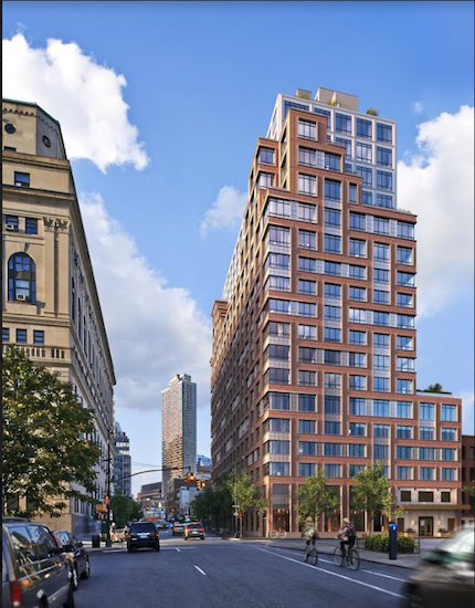 This rendering shows what The Boerum (the building at right) will look like when construction is completed. Rendering by MARCH