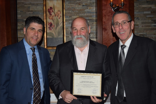 The Bay Ridge Lawyers Association hosted Justice Wayne Saitta for a Continuing Legal Education session on Real Property Actions and Proceedings Law (RPAPL) section 881. Pictured from left: Dominic Famulari, Hon. Wayne P. Saitta and President Stephen A. Spinelli. Eagle photos by Rob Abruzzese