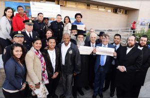 Joined by community advocates, police officers, local youth and neighborhood leaders, Adams made the announcement in front of the NYPD’s 90th Precinct Stationhouse in Williamsburg, which will benefit from $37,000 in funding from Adams to outfit a multimedia learning center for use by NYC Together. Photo: Stefan Ringel/Brooklyn BP’s Office