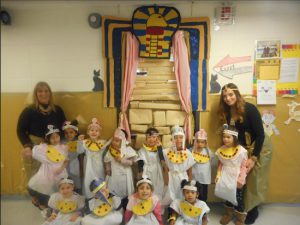 Paraprofessional Allison Rodriguez (left) and teacher Andrea Sideli inspired Class 102 to dress as ancient Egyptians for the festival. Photos courtesy of Camille Loccisano