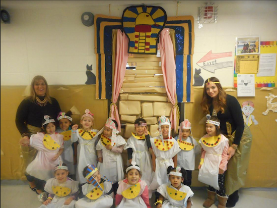 Paraprofessional Allison Rodriguez (left) and teacher Andrea Sideli inspired Class 102 to dress as ancient Egyptians for the festival. Photos courtesy of Camille Loccisano