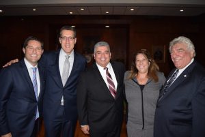 The Brooklyn Bar Association (BBA) and the Kings County Criminal Bar Association (KCCBA) held an event for the Acting Brooklyn District Attorney Eric Gonzalez on Wednesday night. Pictured from left: KCCBA Executive Vice President Michael V. Cibella, KCCBA President Michael Farkas, Gonzalez, BBA President-Elect Aimee Richter and BBA President Hon. Frank Seddio. Eagle photos by Rob Abruzzese