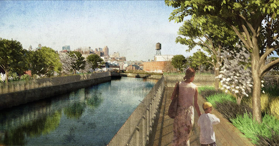 A rendering of a thriving Sponge Park next to the Gowanus Canal. Rendering courtesy of DLANDstudio pllc