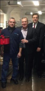 Chef Jacques Torres (center), who was a premature baby at birth, says he is happy to help the March of Dimes. He is pictured with Dominick Sarta (left) and March of Dimes Greater New York Brooklyn Committee Chairman John Quaglione. Photo courtesy of Quaglione