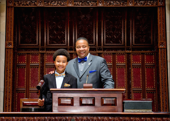 State Sen. Jesse Hamilton, pictured in Albany with his son Jesse Hamilton IV, sent shock waves through the mainstream Democratic Party with his decision. Photo courtesy of Hamilton’s office