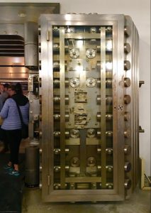 That's quite a door — and it leads the way to Smorgasburg in the basement of the banking hall at Fort Greene's iconic Williamsburgh Savings Bank. Eagle photos by Lore Croghan