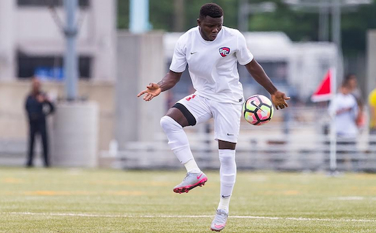 Senior Yussuf Olajide scored his NEC-leading fifth game-winner and sixth overall goal in the 27th minute to help St. Francis College defeat LIU-Brooklyn in the Battle of Brooklyn. Photos courtesy of SFC Brooklyn Athletics