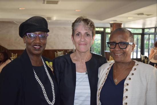 Justice Laura Lee Jacobson (center, pictured at the NAWJ annual dinner last June with Hon. Betty Williams on the left and Hon. Cheryl J. Gonzales on the right) was honored by Hon. Kathy King during the holiday party on Thursday. Eagle photos by Rob Abruzzese