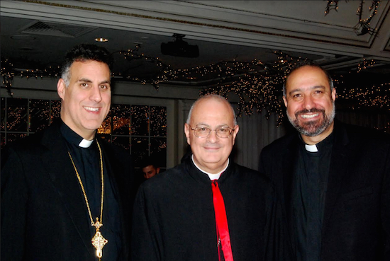 Incoming Chairman of the Catholic Relief Services (CRS) Bishop Gregory Mansour with the Very Rev. Thomas Zain (L) and Rev. Khader El-Yateem. Eagle photo by Arthur De Gaeta