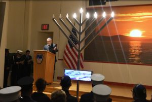Five lights were illuminated on the menorah for the fifth night of Hanukkah. Photos courtesy of FDNY