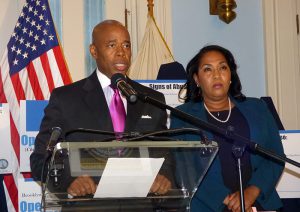 Brooklyn Borough President Eric Adams and Ama Dwimoh launched Operation C.A.R.E. (Child Abuse Response and Engagement) days after three-year-old Jaden Jordan of Gravesend was found with a fractured skull. Photo by Mary Frost