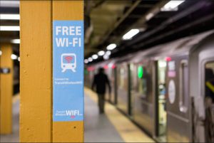 Station signage indicates which stations have Wi-Fi. Photos Courtesy of Transit Wireless
