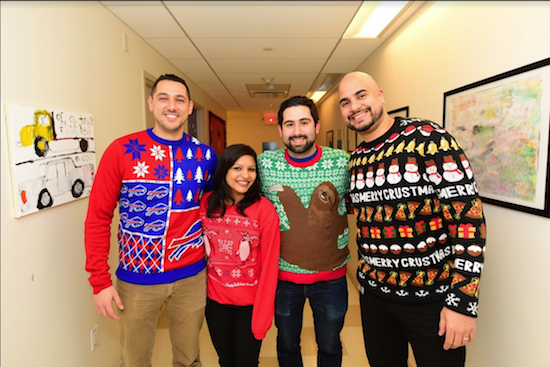 Members of Google Programatic Strategic Accounts team in Merry Christmas sweaters, from left: Chris Melo, Eric Baum, Sonam Gupta and Brad Goldstein. Photos by Andy Katz
