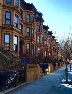 Bed-Stuy townhouses cost a pretty penny these days — for instance, 114 MacDonough St. (second from the left) sold for $1.85 million. Eagle photos by Lore Croghan