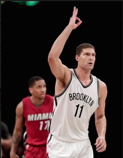 Brook Lopez hit a career-high seven 3-pointers, but the Nets squandered an 18-point lead during Wednesday’s night’s 109-106 loss to the Miami Heat at Downtown’s Barclays Center. AP Photo by Julie Jacobson
