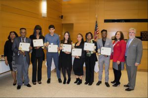 A ceremony was held for the graduating interns from the Kings County Courts Student Employment and Internship Program. Pictured from left: Charmaine Johnson, Anthony Henry, Yavanna James, Kayes Mahmud Shakil, Ghada Chayah, Salma Santana, Katherine Moore, Benvindo Do Rosario Savo Manuel, Donna Farrell and John T. Dougherty. Not pictured is Taliyah McClam. Eagle photos by Rob Abruzzese