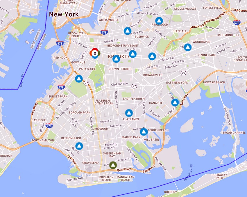 By mid-afternoon Monday, Con Edison was handling roughly 1,000 power outages across Brooklyn. Map courtesy of Consolidated Edison