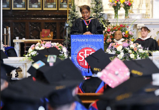 Dr. Evelyn A. Wolfe, professor and chair of the Department of Chemistry and Physics, delivered the commencement speech. Photo courtesy of St. Francis College