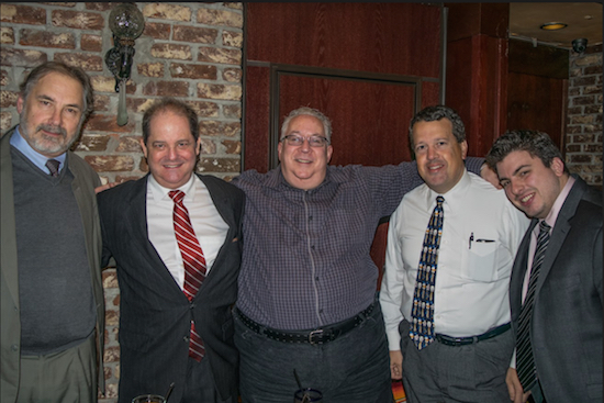 The Kings County Housing Court Bar Association (KCHCBA) held its monthly meeting on Thursday where Judge Bruce Scheckowitz (second from left) came and discussed the dearth of applicants for Housing Court judgeships. Pictured from left: Steve Sidrane; Hon. Bruce Scheckowitz; Michael Rosenthal, KCHCBA president; Jeffrey Saltiel and Scott Loffredo. Eagle photos by Rob Abruzzese