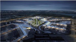 In this undated artist rendering provided by the Office of the Governor of New York, a view of what the renovated John F. Kennedy International Airport would look like from the air is shown. On Wednesday, Jan. 4, 2017, New York Gov. Andrew Cuomo unveiled a $10 billion plan to transform New York's aging airport into a world-class hub with easier access. Office of the Governor of New York via AP