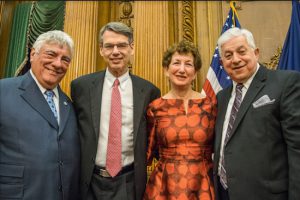 Judge Kathy Levine was officially sworn into the Kings County Supreme Court during a ceremony at Borough Hall. Pictured from left: Hon. Frank Seddio, Hon. Lawrence Knipel, Hon. Kathy Levine and Jacob Gold. Eagle photos by Rob Abruzzese