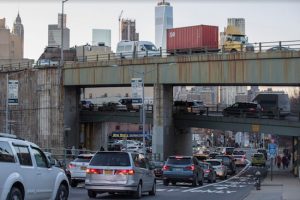 Traffic makes its way across an elevated portion of the Brooklyn-Queens Expressway earlier this year. AP Photo/Mary Altaffer