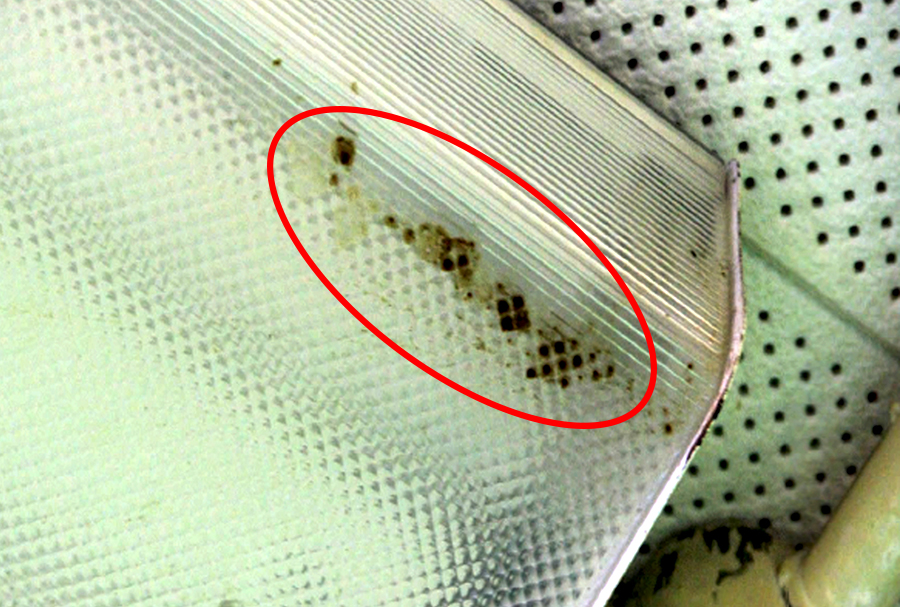 Lighting fixtures leaking toxic PCBs at hundreds of schools across the city have finally been removed. Shown: The Brooklyn Eagle published this photo in 2012 showing black, PCB-containing gunk that had leaked out of a fixture at P.S. 146 Brooklyn New School. Photo courtesy of P.S. 146 parents