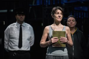 Harriet Walter (center) plays the lead role of Prospero in “The Tempest” at St. Ann's Warehouse. That's Caliban (played by Sophie Stanton) at right. Photos by Teddy Wolff