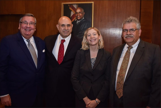 The first "Faith in the Law" talk back in 2015 featured a panel that included (pictured from left): Hon. Matthew D'Emic, Hon. John Leventhal, Dana M. Delger of the Innocence Project, and Mark Hale of the Brooklyn DA's office. This year’s topic will be on immigration. Photo by Rob Abruzzese.