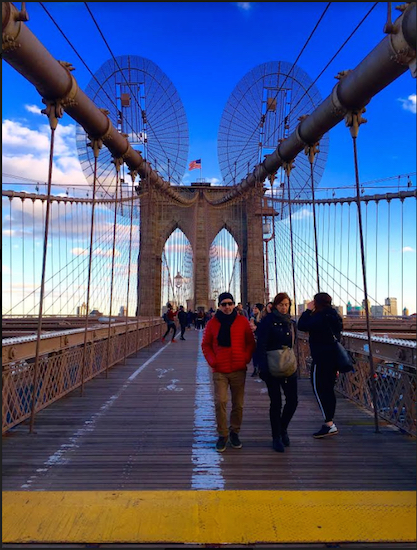 The Brooklyn Bridge is a visitor magnet even when winter winds whip over the East River. Eagle photos by Lore Croghan