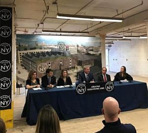 Mayor Bill de Blasio said the creation of a “Made in New York” campus in the Bush Terminal will generate 1,500 jobs. Photo courtesy of South Brooklyn Industrial Development Corp.