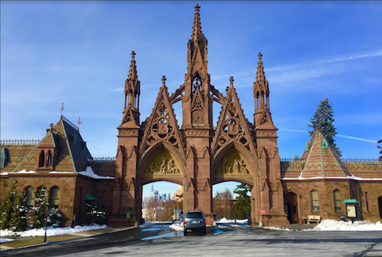 Welcome to Green-Wood Cemetery. Step inside these gates and see a winter wonderland that came and went in the blink of an eye. Eagle photos by Lore Croghan