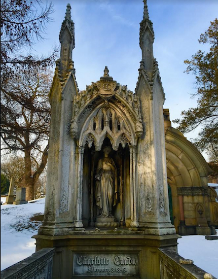 The Brooklyn Eagle hereby wishes a Happy Valentine's Day to Charlotte Canda, who is buried beneath this monument at Green-Wood Cemetery. Her fiancé is buried nearby. Eagle photos by Lore Croghan