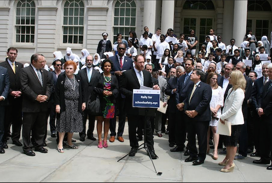 Councilmember David Greenfield led a rally last year to call for more security measures in non-public schools. Photo courtesy of Greenfield’s office